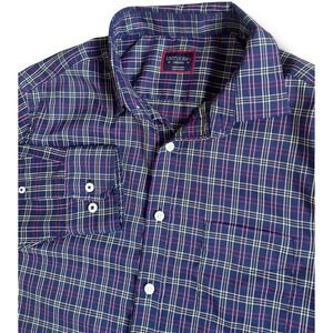UNTUCKit Talty Men's Regular Fit Navy Plaid Long Sleeve Button Down Shirt Medium